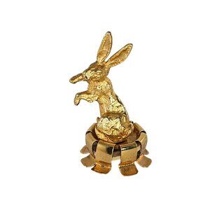 Vintage Pewter Rabbit Bunny Wine Bottle Decor Topper Gold Toned